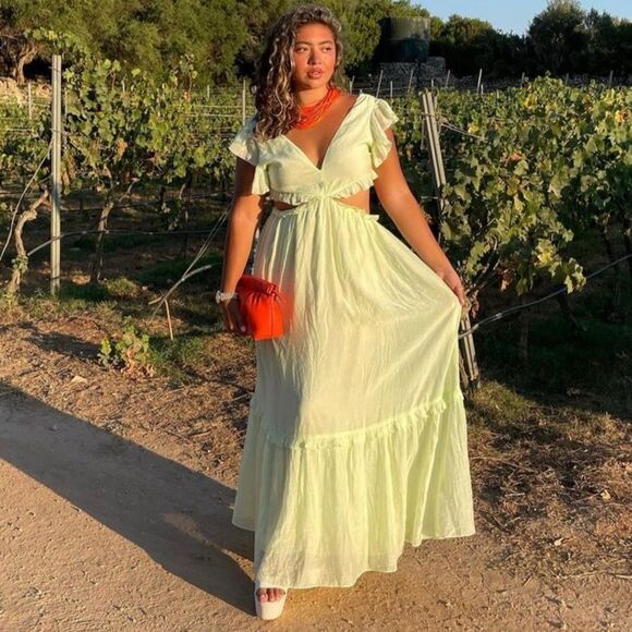 H&M Cut Out Frills Green Dress Ties - Picture 1 of 8